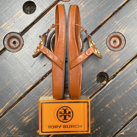 Tory Burch Gold Metal Logo & Studded Miller Cloud Sandals - Picture 8 of 16